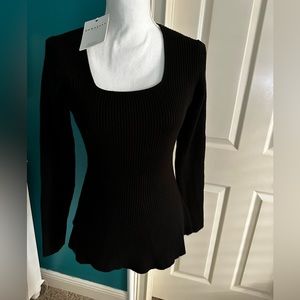 NWT black ribbed boutique flared fitted peplum sweater medium